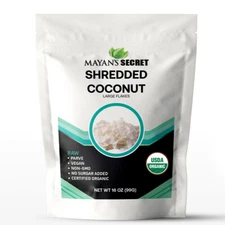 Mayan's Secret - Organic Shredded Coconut Unsweetened Large Flakes 16oz, Vegan