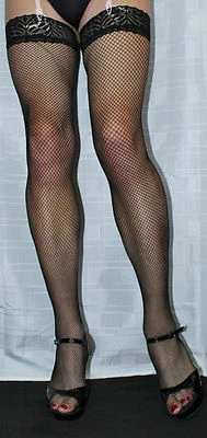 Medium Size Black Lace Top Fine Fishnet Stockings Suspender Friendly Top