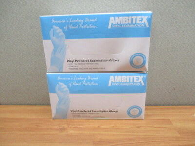 2 Boxes Of 100 Small Ambitex Examination Throw Away Safe Powdered Vinyl Gloves 