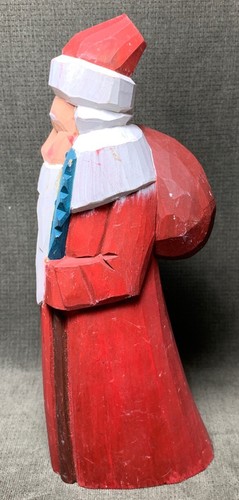 Hand Wood Carved Painted 7 1/2” Wood Folk Art Santa Claus - Picture 6 of 12