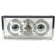 Bulova Skeleton Clock Glass Analog Thermometer Hygrometer Desk Mantel Vintage