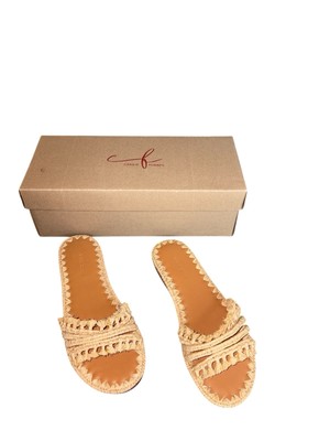 Carrie Forbes Woven Slide Sandal Tan Leather Made in Morocco Sz 36 NWT $368
