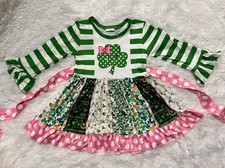 St. Patrick Shamrock Green Pink Twirly Dress
