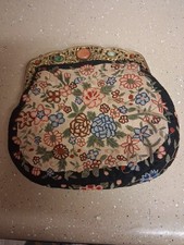 Vintage Antique Tapestry Clutch Handbag 1960s Cottagecore Style