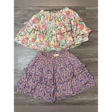 Boden Girls Floral Tiered Ruffle Skorts Size 13-14Y Lot of 2 Boho Cotton