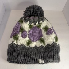Coal Headwear Beanie Hat Knitted Fleece Lined Purple Roses Pom Pom