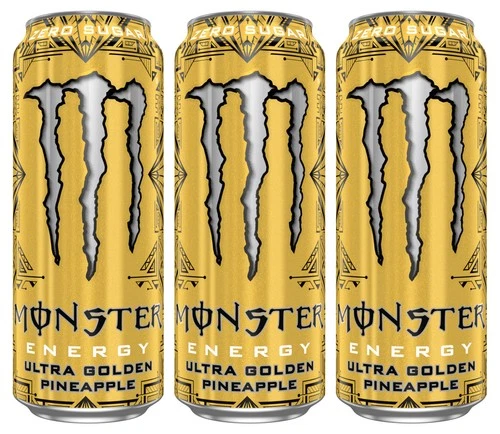 3 MONSTER ULTRA GOLDEN PINEAPPLE Zero Sugar Energy Drink Cans 500ml