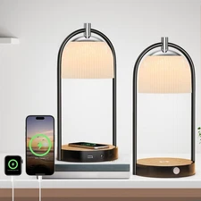 Koopala 15W Wireless Charging Bedside LED Table Lamps Set of 2, Modern Small ...