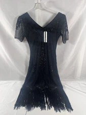 Women's 1920s Flapper Dress V Neck Roaring 20s Great Gatsby Black Small NWT's.