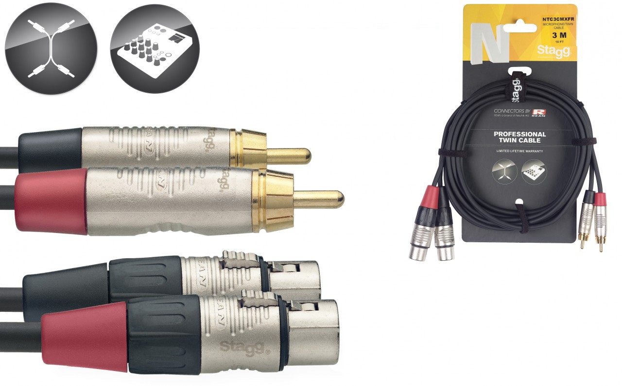 Stagg NTC3CMXFR Twin Cable - XLR Female / RCA Male
