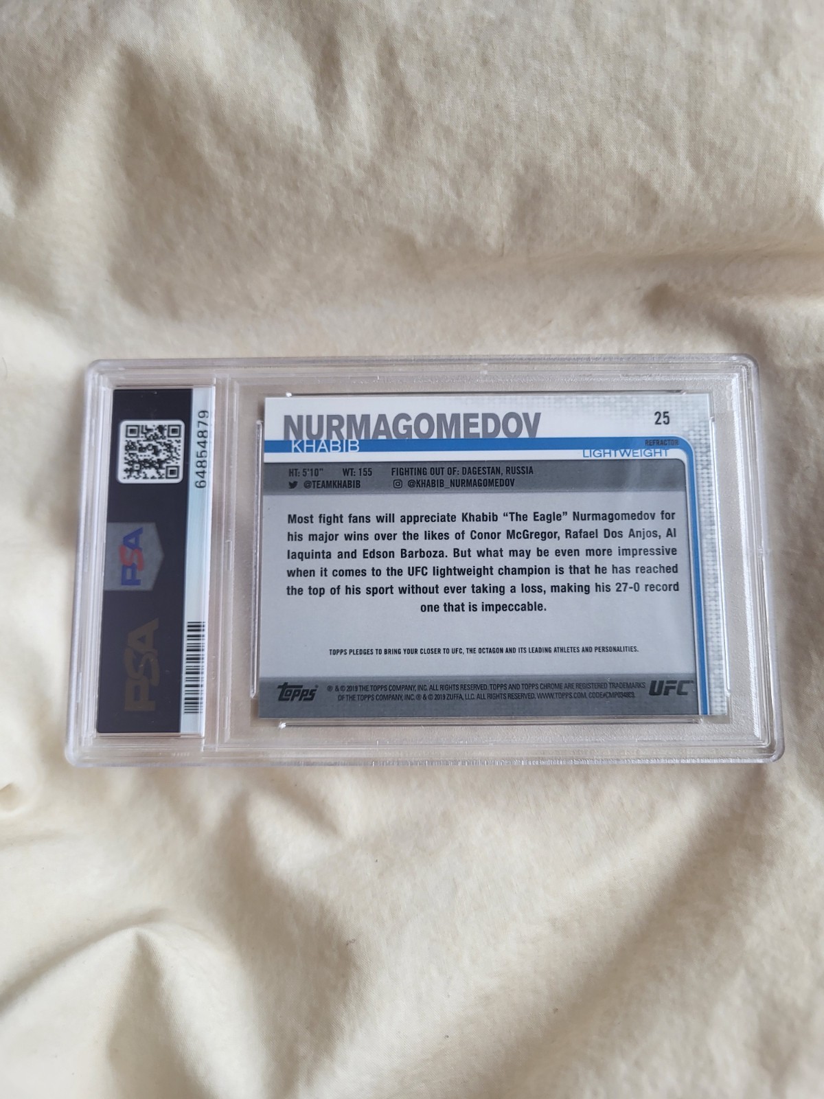 2019 Topps UFC Chrome Khabib Nurmagomedov Refractor PSA 10 Conor Mcgregor view 2