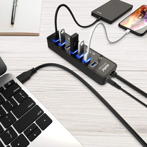 Hub USB Alimentato 3.0, Atolla 7 Porte USB Data Hub Sdoppiatore con Una Carica Smart... - Foto 5 di 6