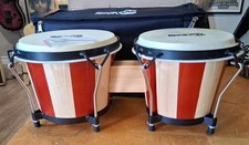 RockJam 7'' and 8'' Bongo Drum Set with Padded Bag and Tuning Key, Red Natural