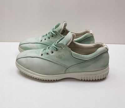 ECCO SOFT DAMENGRÖSSE 4,5 UK EUR37 GRÜN LEDER NIEDRIGER SCHNÜRSCHUHE SNEAKER SCHUHE