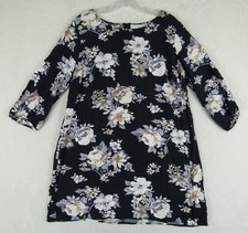 Old Navy Women Size XL Black Floral Shift Rayon Dress 3/4 Sleeve