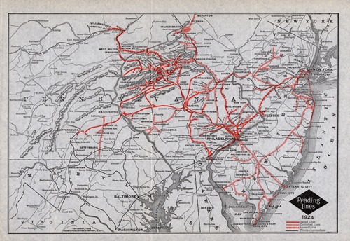1924 Antique Reading Railway Map Vintage Reading Lines Railroad Map 3124