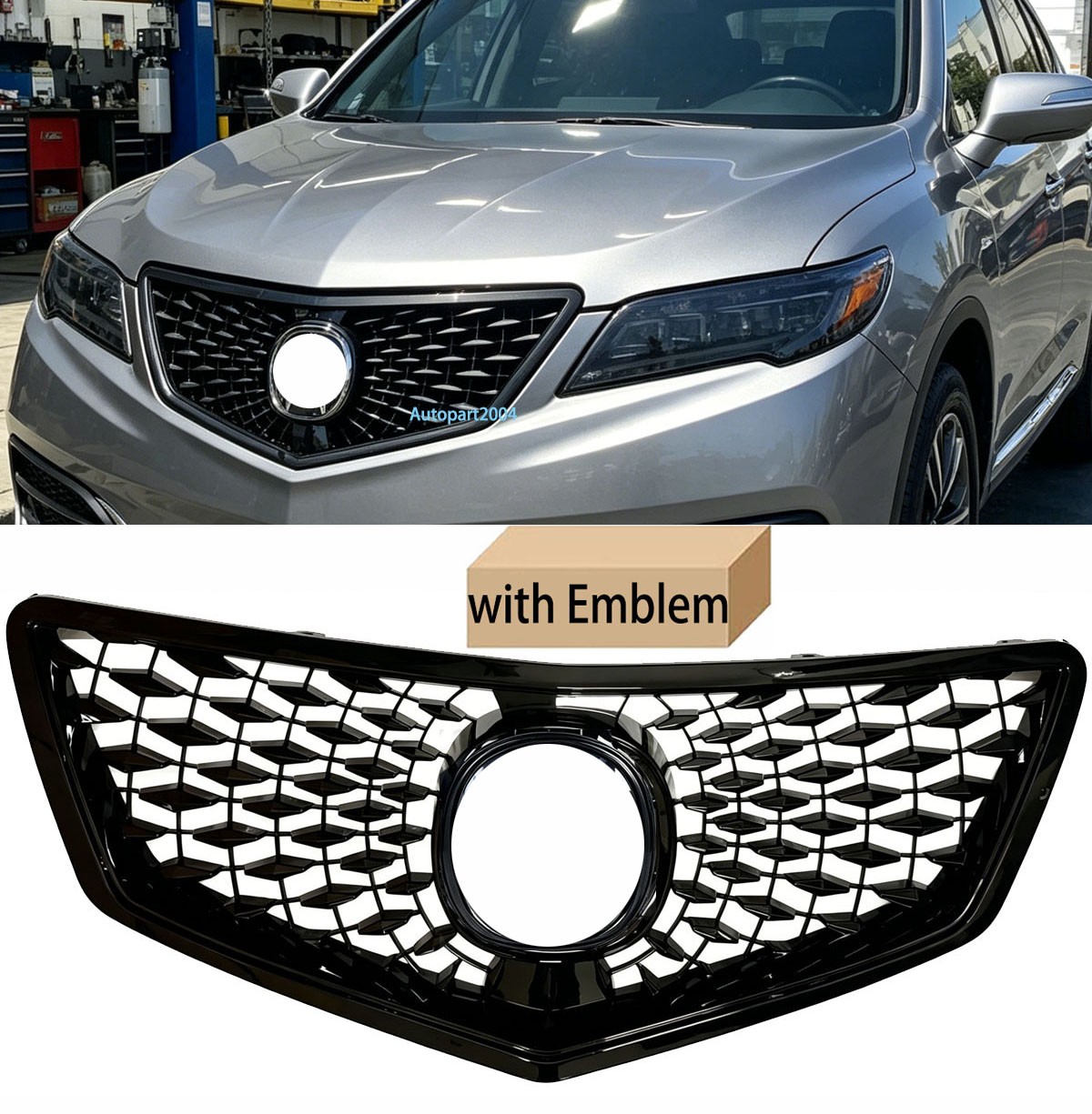 Gloss Black Grill w/Emblem For Acura RDX 2016 2017 2018 Grille 2022 Style Grill