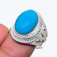 Blue Chalcedony Gemstone 925 Sterling Silver Jewelry All Size Ring For Gift