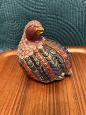 Midcentury Vintage Hand Painted Quail - Porcelain Pink, Blue & Gold 