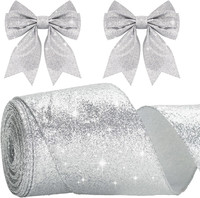 Silber Schleifenband Mit Draht, 6CM Breite Geschenkband Glitzer, 10M