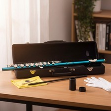 Elegant Closed Hole C Flute Starter Set in Sea Blue with Case  Accessories