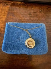 Vintage Claremont Men's College 1946 Enamel Pendant Necklace Gold Tone Seal