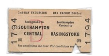 1965 Southampton Central - Basingstoke 2nd Cl Day Exc'n Railway Ticket BR BRB(S)