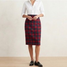 Pendleton Manson Tartan Plaid Virgin Wool Pencil Skirt Womens 10P Red Navy