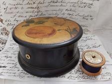Antique Victorian Cotton Reel Box Ebonised Black Lacquer Circa 1880
