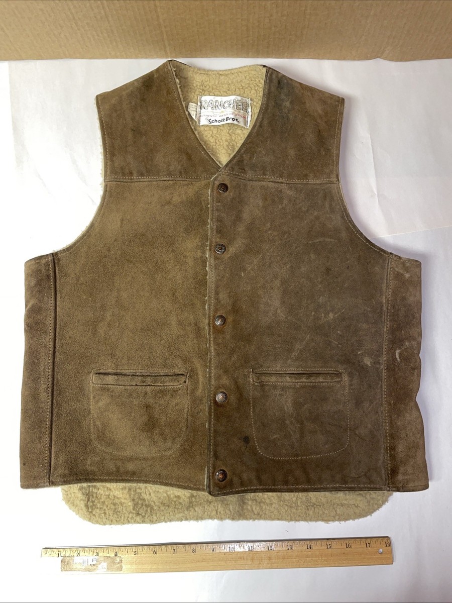 Vintage Schott Bros Rancher Vest Brown Suede Leather Snap