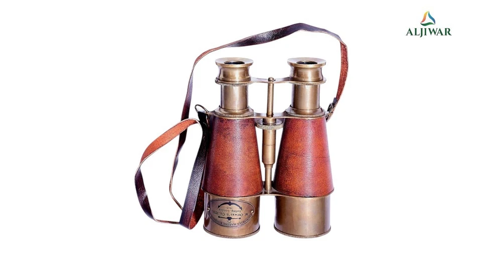 Victorian‑Style Antique Marine Brass & Leather Binoculars With Case - Image 2 of 3