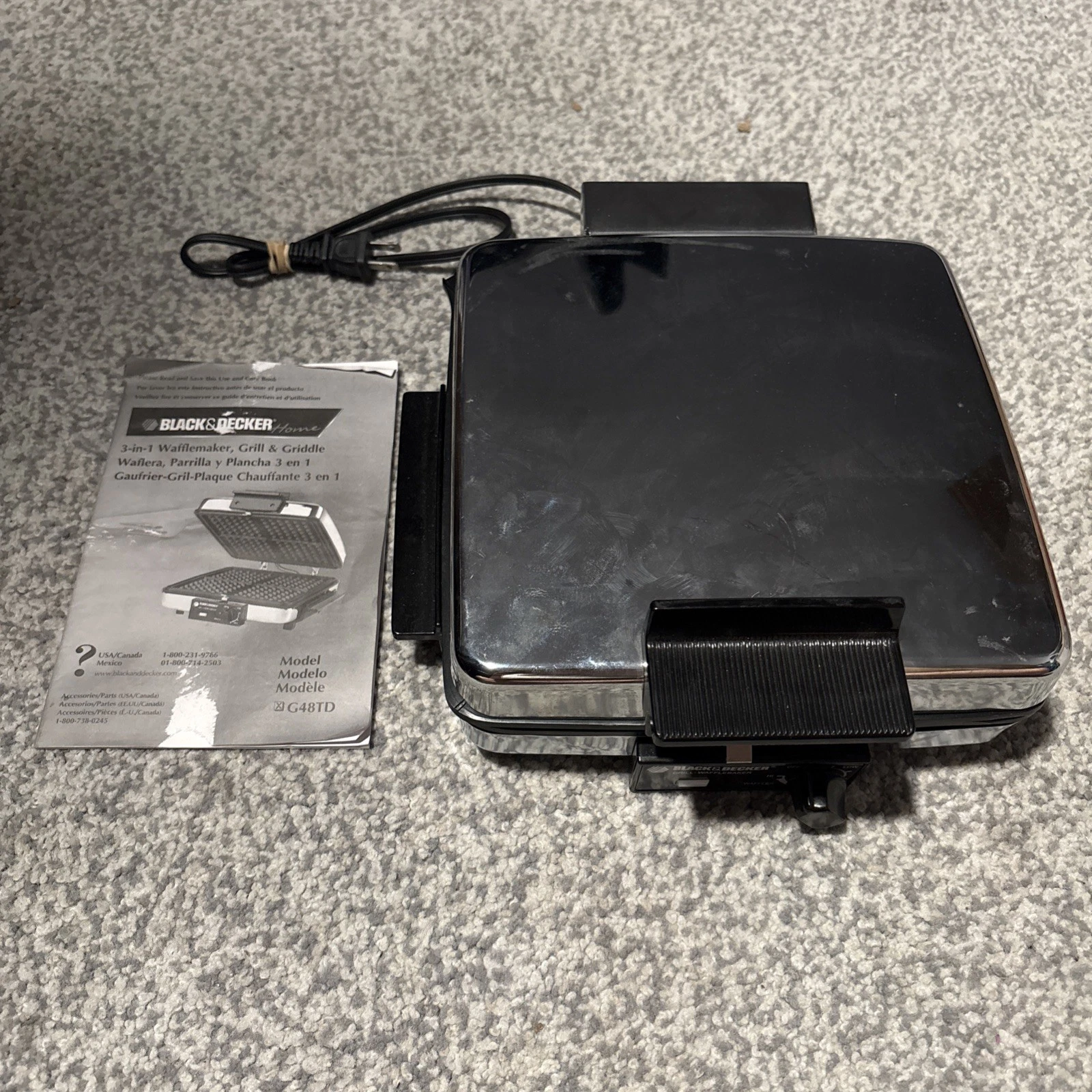 Vintage Black & Decker Grill 4 Waffle Baker Maker G48TD w/ Manual (TESTED)