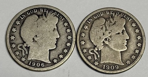 VG 1906-O + 1909-O Barber Half Dollars (all original), Very Good U.S. Silver Set