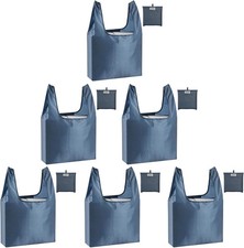 Large Reusable Bags Shopping Washable Foldable 6 Pack Grocery Heavy Gray