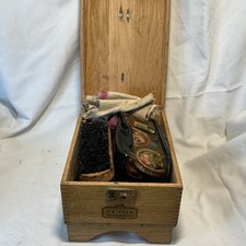 Griffin Shinemaster Wooden Shoe Shine Box Kit w/ Brushes, Cloths Black Polish