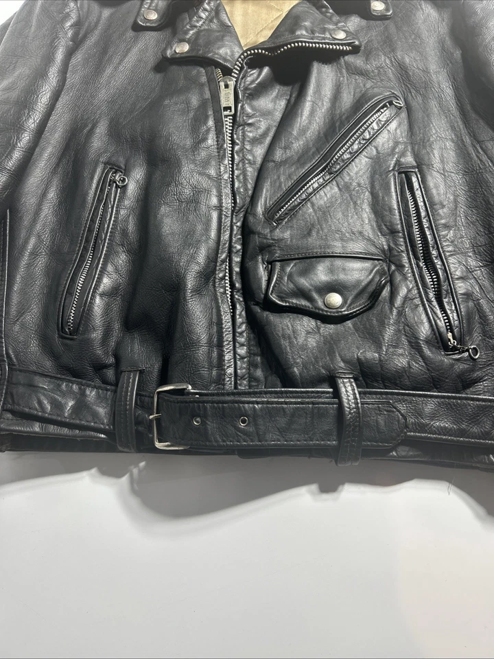 ~ Piel de dirección genuina vintage años 50 (?) Chaqueta de cuero negra BONITA motocicleta Foto 4 de 4