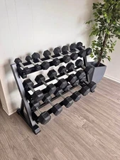 5–50 LB Rubber Hex Dumbbell Set with Rack 10 Pair 550 LB Home Gym Weights