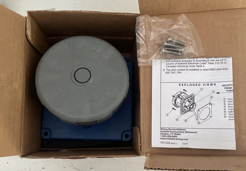 Hubbell HBL5100R9W 100Amp 120/208VAC 3 Phase Watertight Pin & Sleeve Receptacle - Image 2 of 2