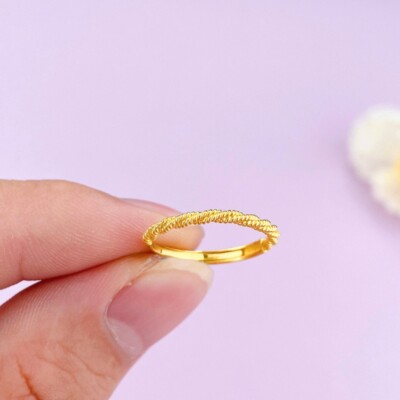 Pure 999 24K Yellow Gold Twist Rope Adjustable Women Band