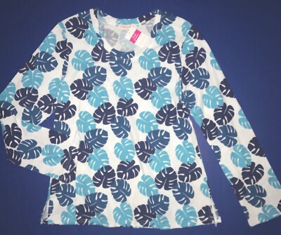 FRESH PRODUCE Medium White Blue $49 TROPIC LEAVES Scoop LS Tee Top NWT New M