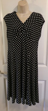 RALPH LAUREN CHAPS DRESS - BLACK w/WHITE POLKA DOTS, V-NECK, CAP SLEEVES - PL
