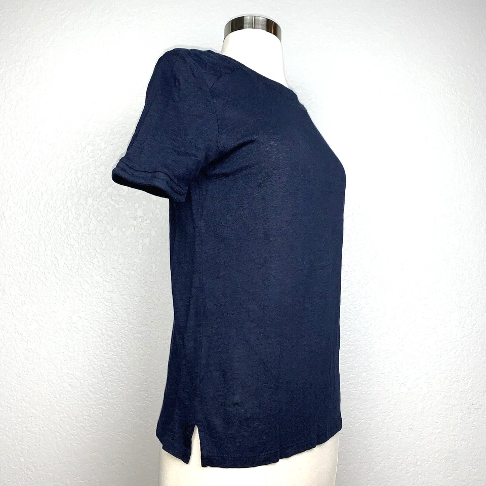 Sandro Paris Women's Top 100 % Linen Short Sleeve Pullover Navy Shirt Size 1/S - Image 2 of 4