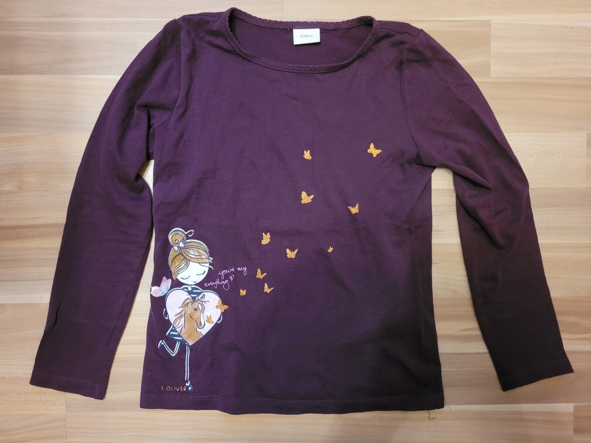 Pullover Lila 128 134 S Oliver Mädchen Pferd Herz Schmetterlinge