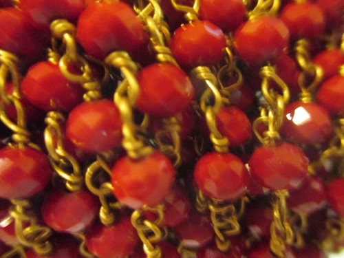 8 Ft Red Crystal Hand Knotted Beaded Brass Chain Simulated Ruby Rosary BC2 - Picture 3 of 8