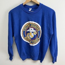 Vtg 70s United States Marine Corps USMC Blue Crew Neck Sweatshirt Adult L
