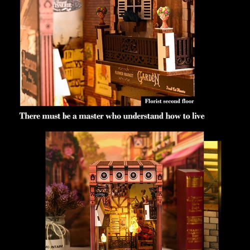Book Nook Kit Puzzle 3D in Legno Fermalibri Inserto Libreria Decorazione con LED - Foto 40 di 41