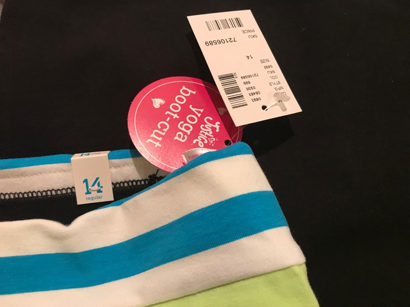 NEW JUSTICE GIRL'S BLACK YOGA PANTS TURQUOISE BLUE WHITE NEON YELLOW PEACE SZ14