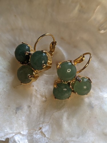 Genuine Green jade In 14K plated Earrings - Picture 2 of 4