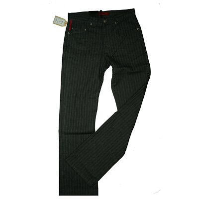Signum Denver Mens Comfort Fit Trousers Striped Thin M W31 L34 Black Grey NEW