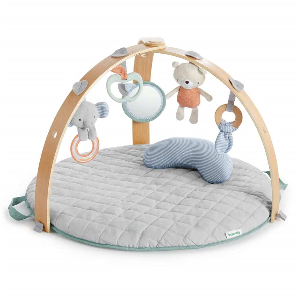 Mini-portique d'activité bébé réversible Cozy Spot avec 3 jouets sensoriels